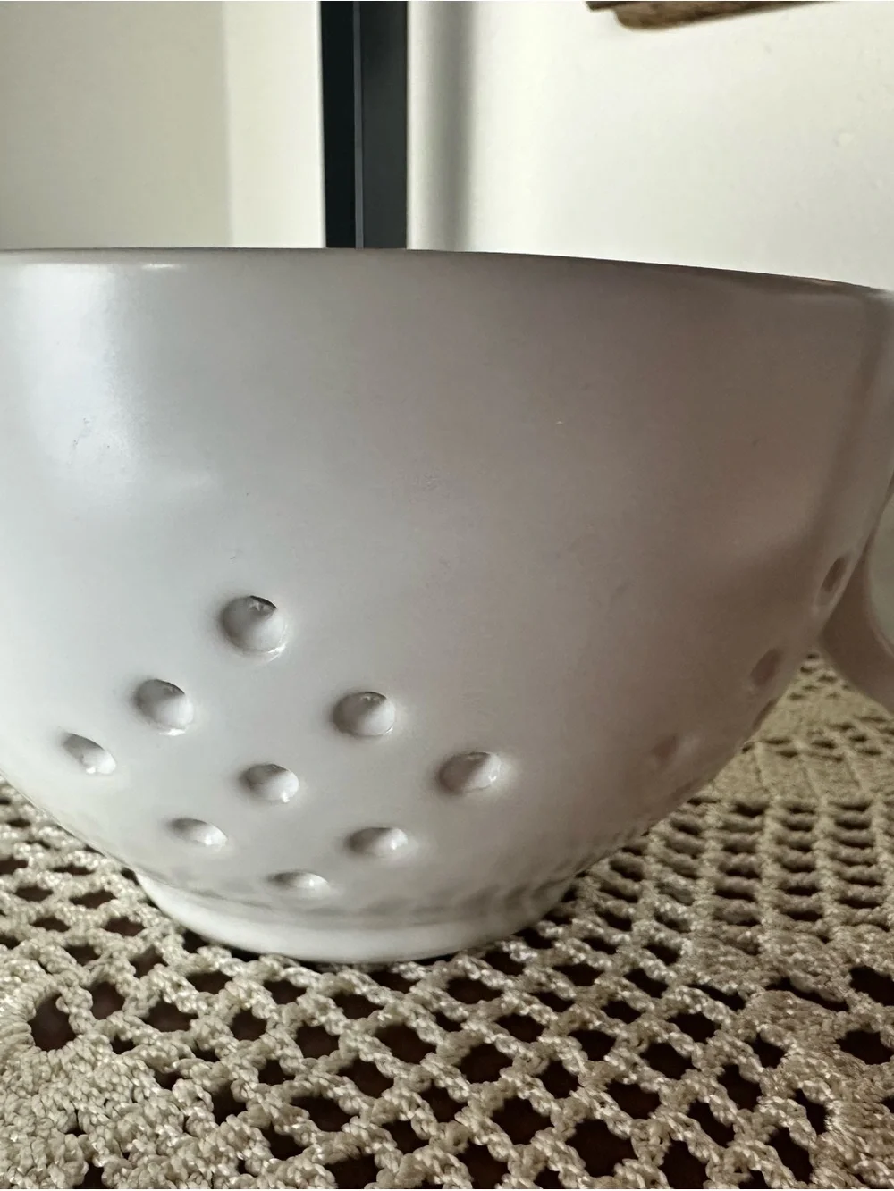 Crate&Barrel White Ceramic Colander with Side Handle